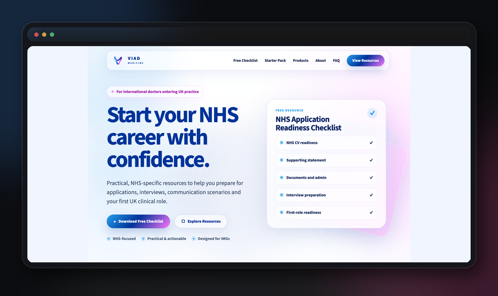 ViAD Medicine website design screenshot presented in a browser mockup